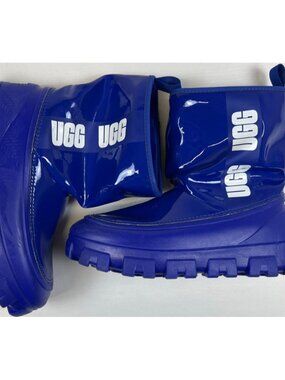 UGG Women 8 Royal Blue Patent Leather Drizlita Rain Boots Waterproof 1144059
